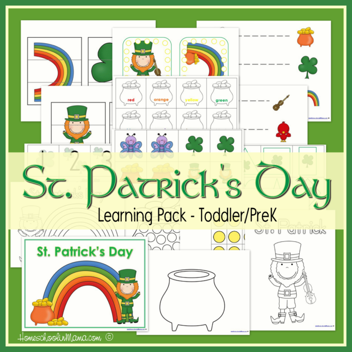 St. Patrick's Day Learning Pack Printables for Toddler and Preschoolers