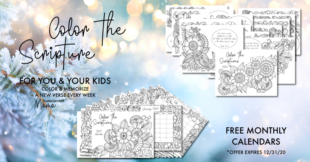 Color the Scriptures and Monthly Calendars